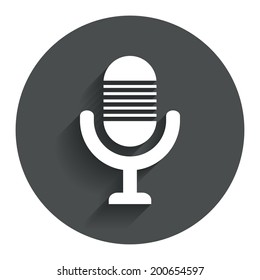 Microphone icon. Speaker symbol. Live music sign. Circle flat button with shadow. Modern UI website navigation. Vector