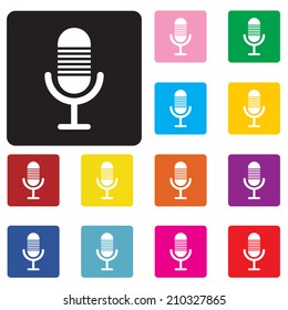 Microphone icon. Speaker symbol. Live music sign. Rounded squares  buttons.