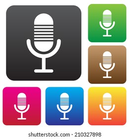 Microphone icon. Speaker symbol. Live music sign. Rounded squares  buttons.