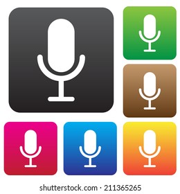 Microphone icon. Speaker symbol. Live music sign. Rounded squares  buttons.