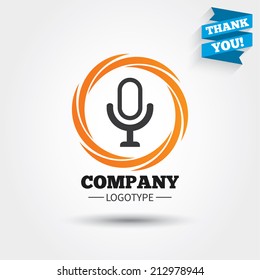 Microphone icon. Speaker symbol. Live music sign. Business abstract circle logo. Logotype with Thank you ribbon. Vector