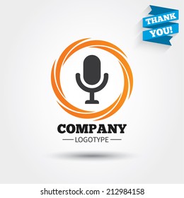 Microphone icon. Speaker symbol. Live music sign. Business abstract circle logo. Logotype with Thank you ribbon. Vector
