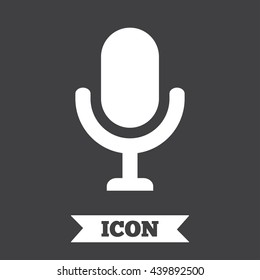 Microphone icon. Speaker symbol. Live music sign. Graphic design element. Flat microphone symbol on dark background. Vector