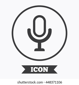 Microphone icon. Speaker symbol. Live music sign. Graphic design element. Flat symbol in circle button. Vector