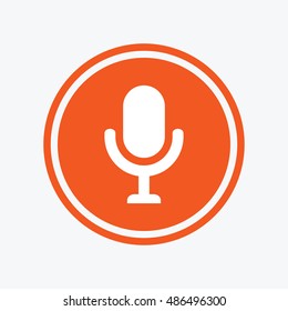 Microphone icon. Speaker symbol. Live music sign. Graphic design element. Flat microphone symbol on the round button. Vector