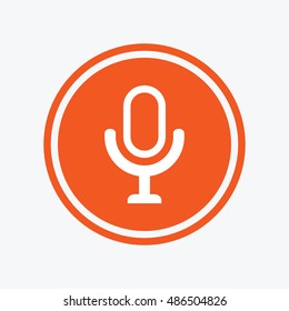 Microphone icon. Speaker symbol. Live music sign. Graphic design element. Flat microphone symbol on the round button. Vector