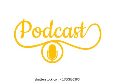 Podcast. Abzeichen, Symbol, Stempel, Logo. Stockillustration für Vektorillustrationen.
