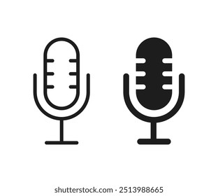 Microphone icon symbol flat and liner. Voice message icon. Podcast black liner icon vector illustration
