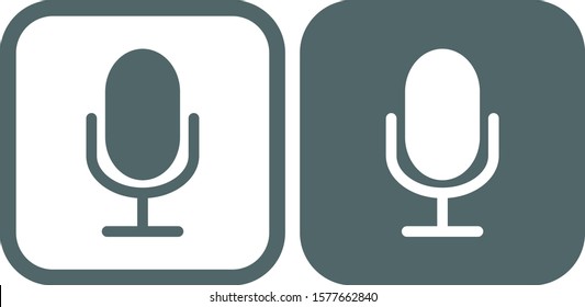 Icono de micrófono. Símbolo del micrófono. Icono de micrófono en cuadrado gris. Ilustración del vector