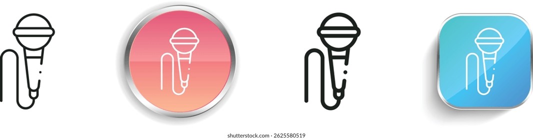 icono de micrófono. Diseño de estilo lineal delgado, regular y de Botón aislado sobre fondo blanco