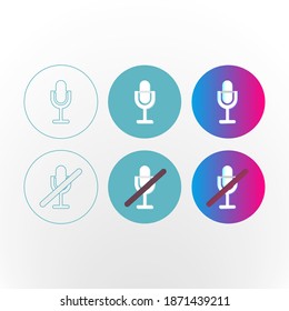 Microphone icon with turn off microphone. For apps, web design
