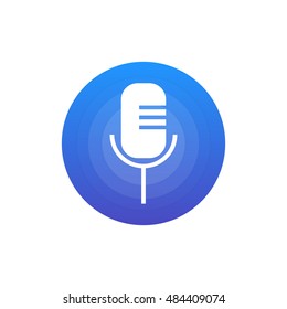 Microphone icon vector, clip art. Also useful as logo, circle app icon, web UI element, symbol, graphic image, silhouette and illustration.