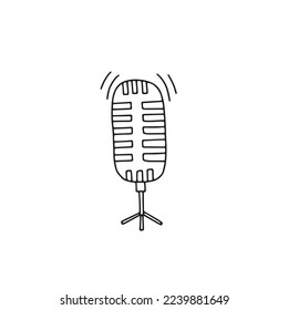Microphone icon vector Doodle illustration. Linear image of the microphone for the podcast. Isolated image of the microphone on a white background.