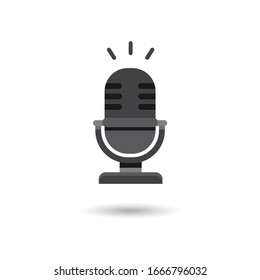 Microphone Icon vector flat design. Retro microphone. Stock vector illustration isolated on white background.