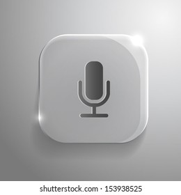 Microphone icon - vector gray glass app button with shadow. eps10