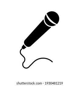 Microphone icon. Vector illustration black mic symbol isolated on white background.