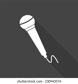 microphone icon - vector illustration with long shadow isolated on gray 