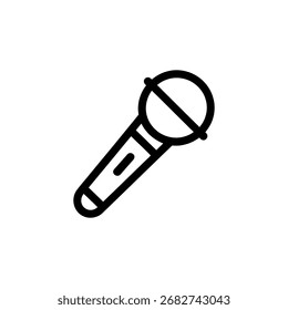 Ícone de microfone ilustração vetorial em fundo branco, perfeito para karaokê ou aplicativos de música, retratando um design de microfone otimizado e minimalista em contorno preto.