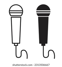 Microphone icon vector. Interview mic sign. Singer music stage mike symbol. Press microphone icon in filled and outlined style