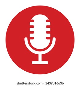 Microphone icon vector isolated on flat red round button illustration