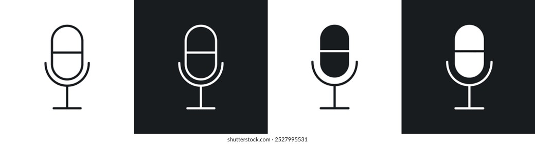Microphone icon vector icon set black filled and outlined style.