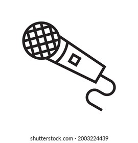 Microphone icon vector in thin line style. Voice over sign. Microphone symbol for audio podcast broadcast. Music record studio, online recording. Simple broadcasting concert logo.