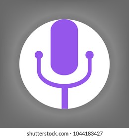 Microphone Icon. Vector. Violet icon on white circle with shadow at gray background.