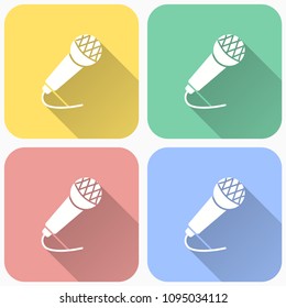 Microphone icon - voice record symbol, vector sound music illustration with long shadow.