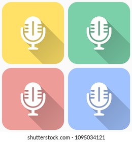 Microphone icon - voice record symbol, vector sound music illustration with long shadow.