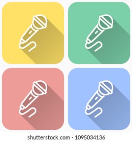 Microphone icon - voice record symbol, vector sound music illustration with long shadow.
