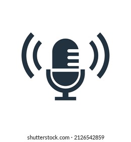 microphone icon. microphone or voice recorder symbol. flat vector design isolated on white background.