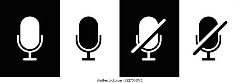 Microphone icon . Web icons or signs . Web and mobile icons. Mute and unmute microphone. Vector illustration.	