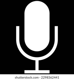 Microphone icon, white color simple flat style vector shape. Trendy un muted mic symbol illustration for web, app, mobile, game, UI, logo. Audio, sound record pictogram isolated on dark background.