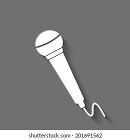 microphone icon - white vector illustration with shadow on gray background