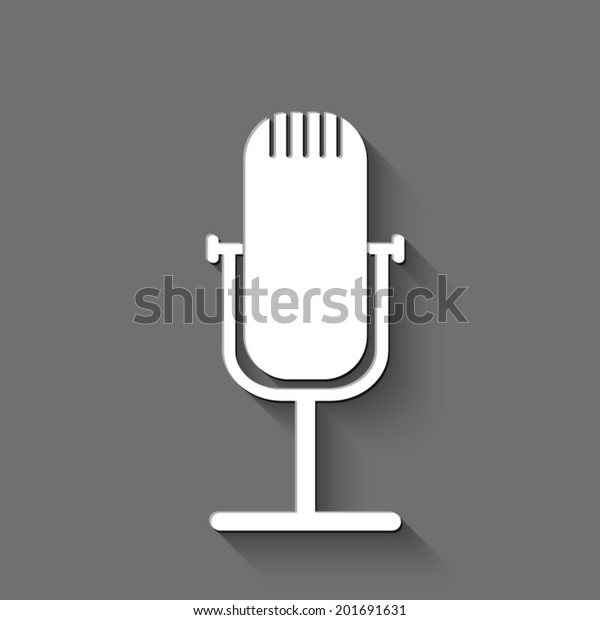 Microphone Icon White Vector Illustration Shadow Stock Vector Royalty Free