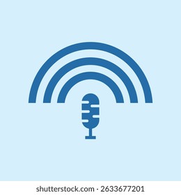 Microphone icon with wifi signal. Symbol of digital and cloud-connected press and broadcasting networks. Freedom of the press in various networks