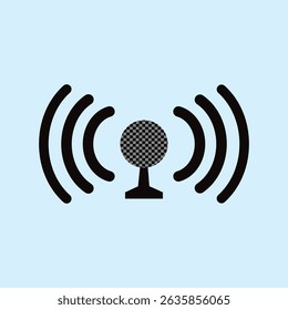 Microphone icon with wifi signal. Symbol of digital and cloud-connected press and broadcasting networks. Freedom of the press in various networks
