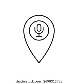 Ícone de microfone dentro de um ponteiro de mapa para pesquisa de voz ou função de áudio baseada em local.