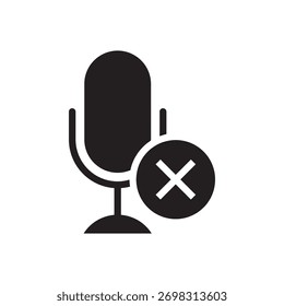 Mikrofonsymbol mit einem X-Zeichen, das auf eine Audioannullierung, einen Fehler oder das Löschen hinweist.