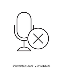 Icono de micrófono con una marca X que indica cancelación, error o eliminación de audio.