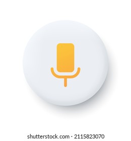 Microphone icon. Yellow microphone on a gray round background. 3d matte plastic icon. Vector clipart isolated on white background.