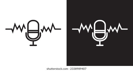 Microphone iconline, Stroke vector elements for trendy design. Retro microphone vector with effect. Simple pictograms for mobile concept and web apps. Vector line icons isolated in white background.