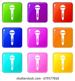 Microphone icons of 9 color set isolated vector illustration