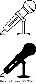 Microphone Icons. Black and White Vector Icons. Electroacoustic Device. Sound Amplification Accessory. Brazilian Carnival Concept