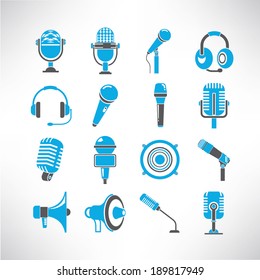 microphone icons, blue icons set