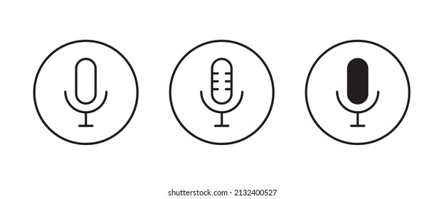 microphone icons button, vector, sign, symbol, logo, illustration, editable stroke, flat design style isolated on white