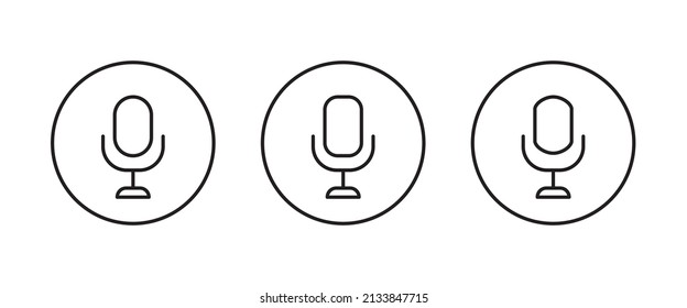 microphone icons button, vector, sign, symbol, logo, illustration, editable stroke, flat design style isolated on white