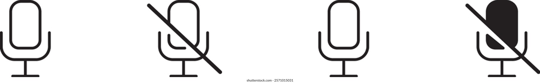 microphone icons button, vector, sign, symbol, logo, No Microphone illustration, editable stroke, flat design style isolated on white
