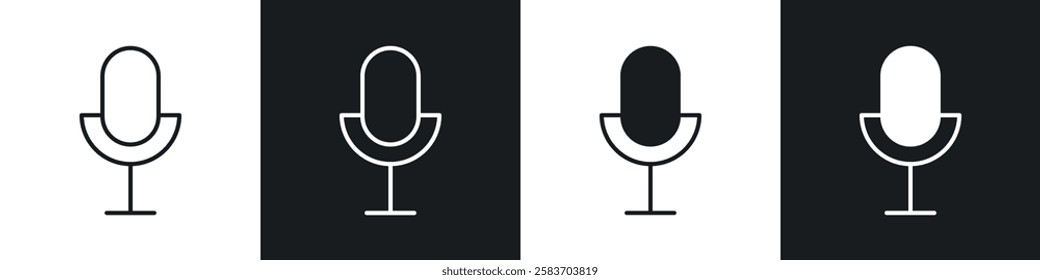 Microphone icons collection in black and white filled and line versions