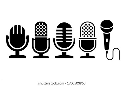 Microphone icons collection, vector illustration on white background